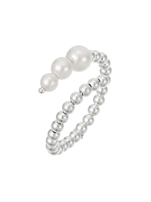 RS1047 [Silver] 925 Sterling Silver Imitation Pearl Geometric Minimalist Stackable Ring